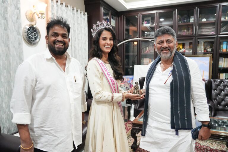 Miss India World 2026 Winner Sadhvi Satish Sail Meets D.K. Shivakumar in Bengaluru
