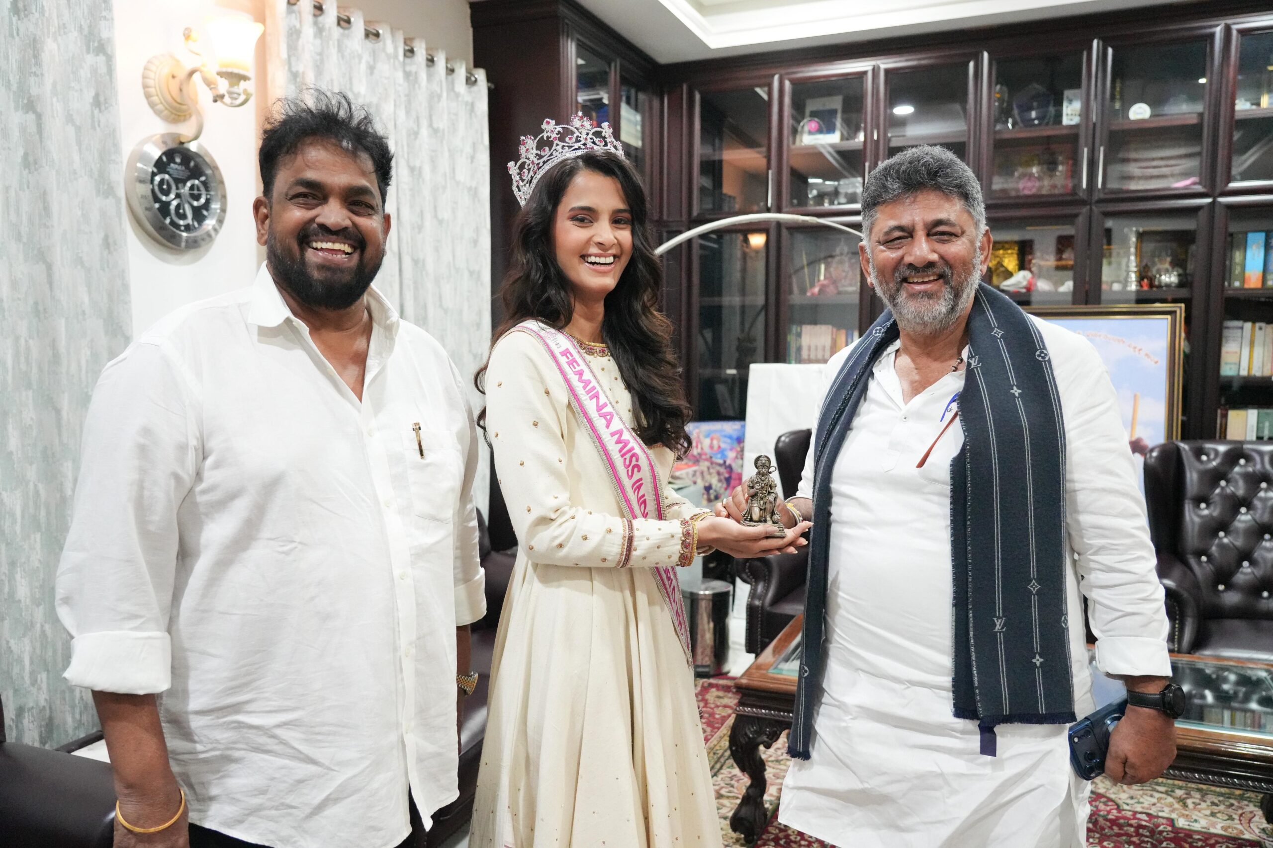 Miss India World 2026 Winner Sadhvi Satish Sail Meets D.K. Shivakumar in Bengaluru