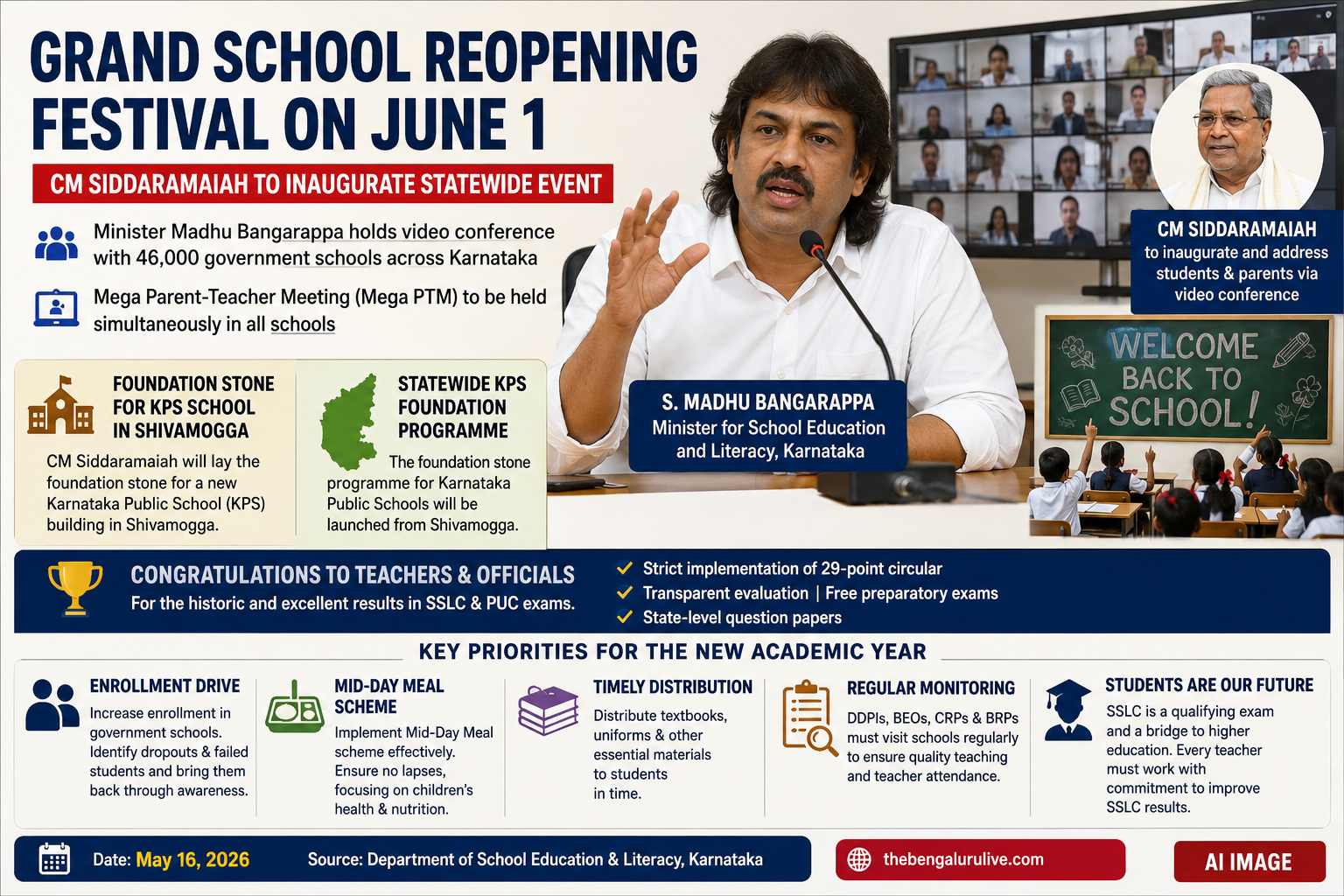 Karnataka to Launch Grand School Reopening Festival on June 1; CM Siddaramaiah to Inaugurate Statewide Event