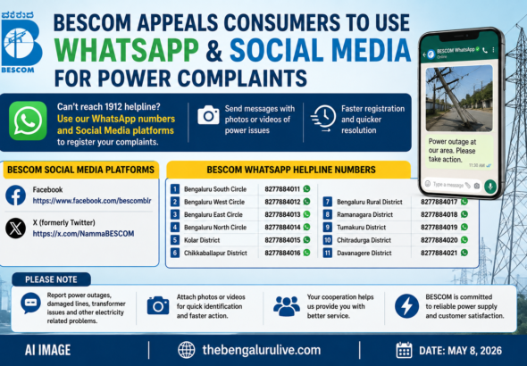 BESCOM Urges Consumers to Use WhatsApp, Social Media for Faster Power Complaint Registration
