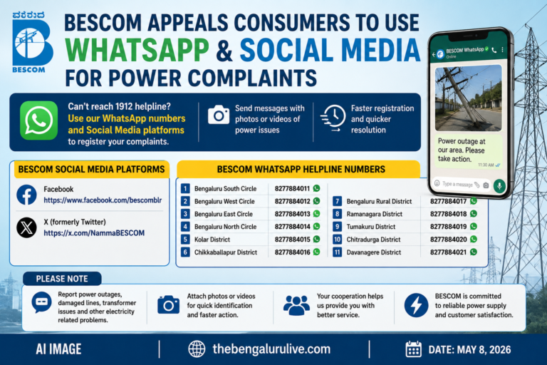 BESCOM Urges Consumers to Use WhatsApp, Social Media for Faster Power Complaint Registration