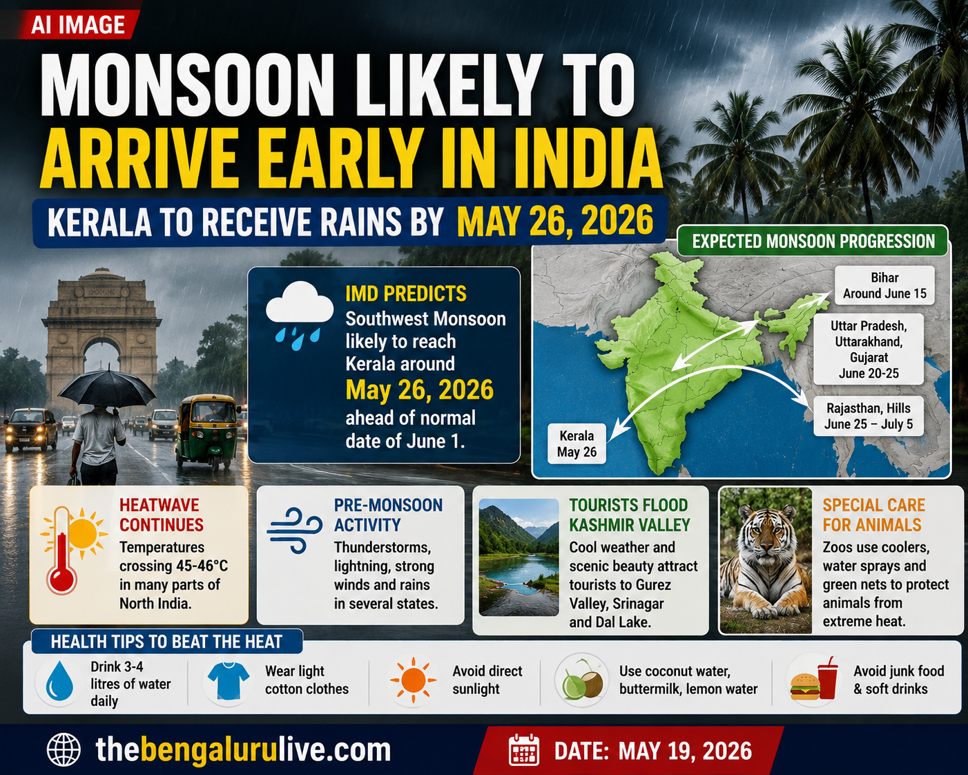 Monsoon Likely to Arrive Early in India as Heatwave Intensifies Across North; IMD Predicts Kerala Entry by May 26