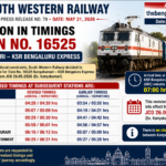 South Western Railway Revises Timings of Kanyakumari–KSR Bengaluru Express From May 26