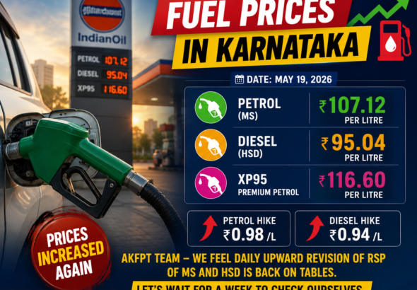 Petrol at ₹107.12, Diesel at ₹95.04 in Karnataka as Fuel Prices Rise Again; Traders Fear Daily Hike Cycle Returning
