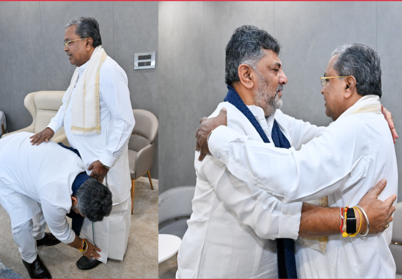 DK Shivakumar Touches Siddaramaiah’s Feet During Breakfast Meeting, Congress Leaders Signal Smooth Transition