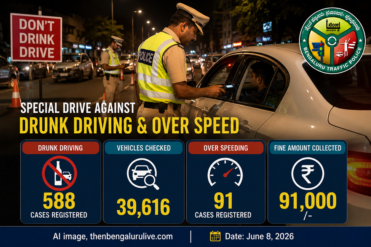 Bengaluru Traffic Police Book 588 Drunk Driving Cases, 91 Over-Speeding Violations in Week-Long Special Drive