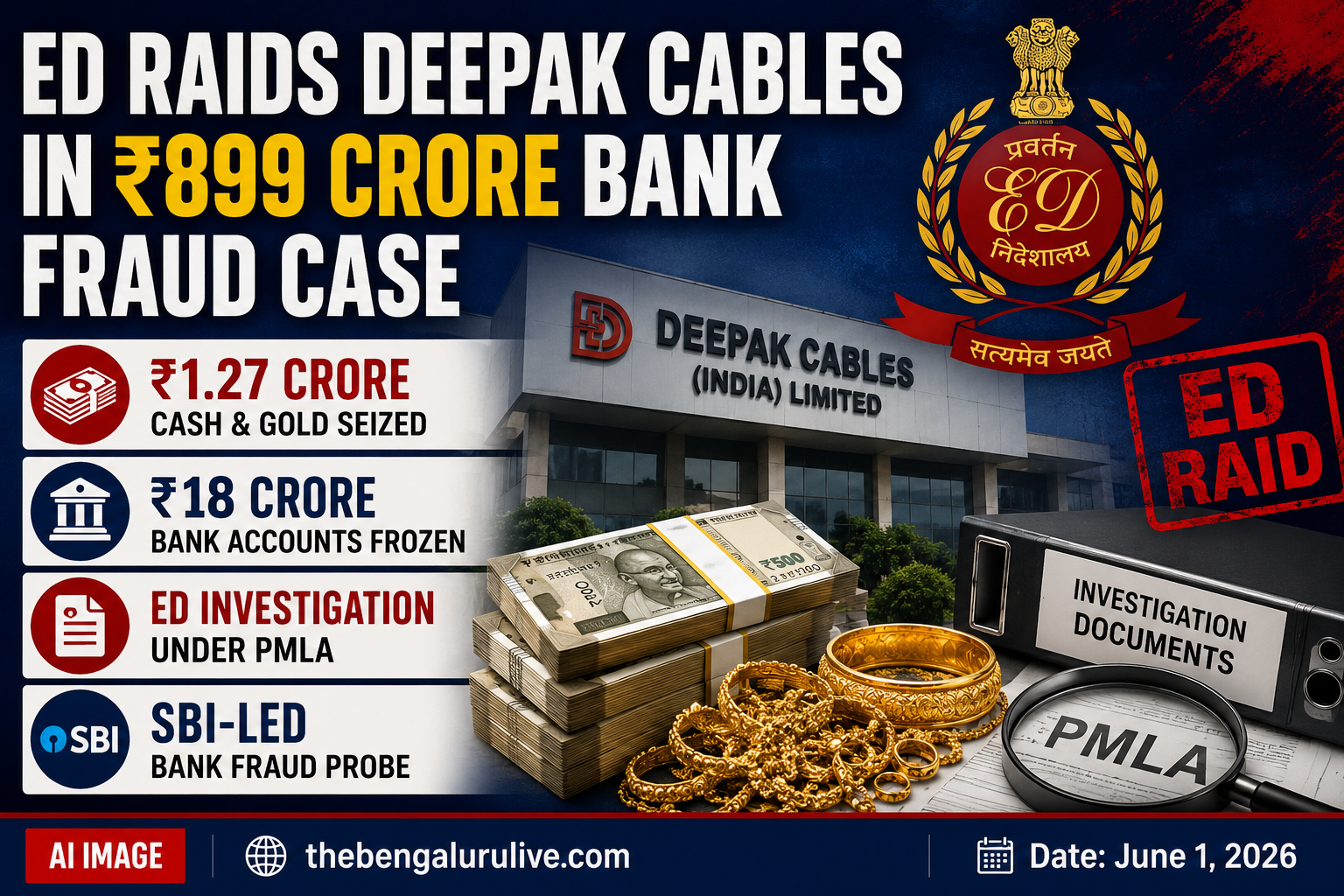 ED Raids in Deepak Cables Bank Fraud Case; ₹1.27 Crore Cash and Gold Seized, ₹18 Crore Frozen