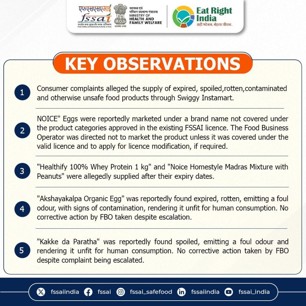 FSSAI Issues 9 Show Cause Notices to Swiggy Instamart Over Alleged Food Safety Violations; Seeks Detailed Compliance Report 2