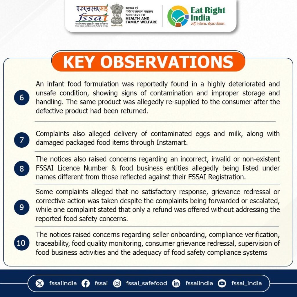 FSSAI Issues 9 Show Cause Notices to Swiggy Instamart Over Alleged Food Safety Violations; Seeks Detailed Compliance Report 3