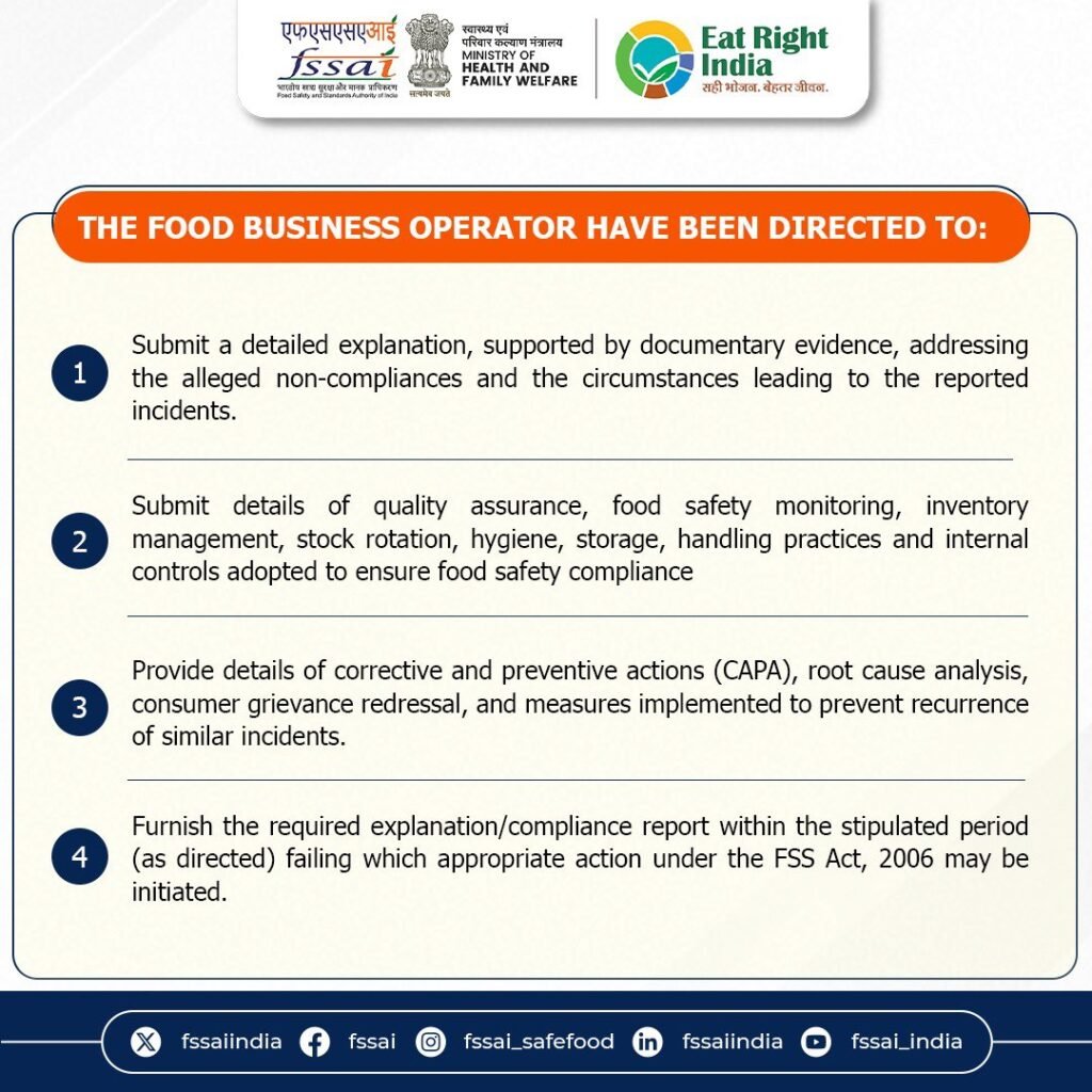 FSSAI Issues 9 Show Cause Notices to Swiggy Instamart Over Alleged Food Safety Violations; Seeks Detailed Compliance Report 4