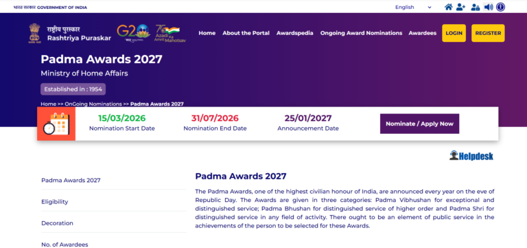 Applications invited for Padma Awards 2027 from eligible persons in women and child welfare, social justice sectors