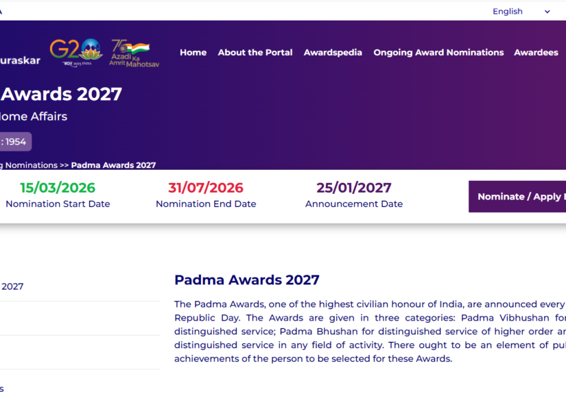 Applications invited for Padma Awards 2027 from eligible persons in women and child welfare, social justice sectors