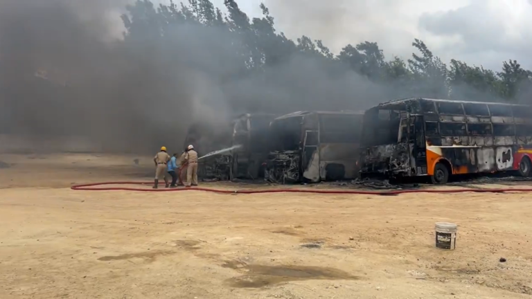 Four Private Buses Gutted in Fire at Parking Yard in Anekal