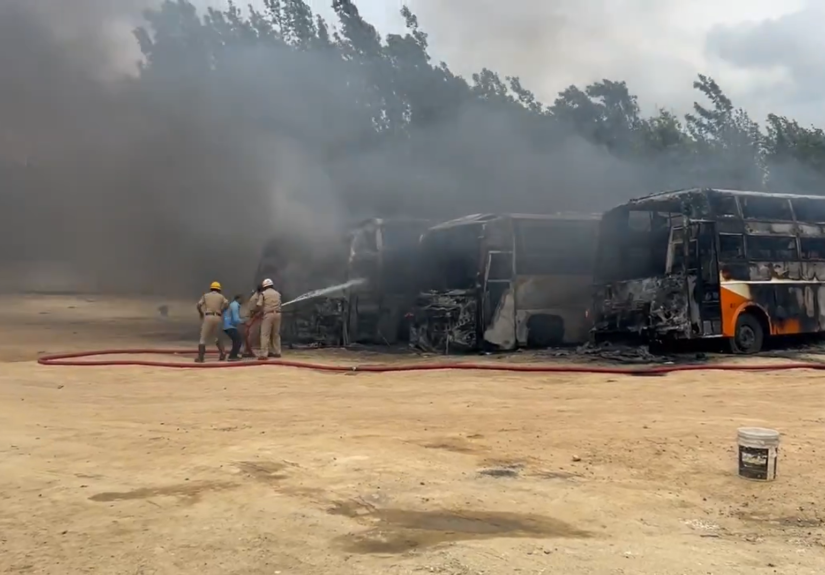 Four Private Buses Gutted in Fire at Parking Yard in Anekal