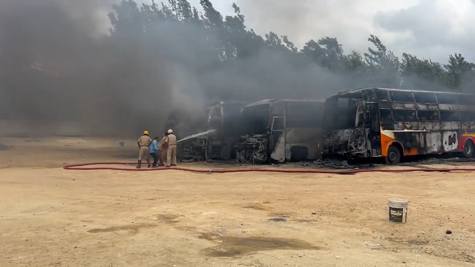 Four Private Buses Gutted in Fire at Parking Yard in Anekal