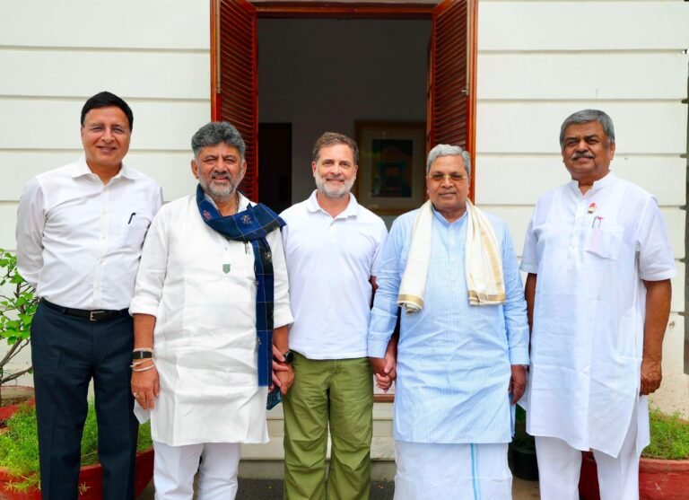 Siddaramaiah attends meeting at Rahul Gandhi’s Delhi residence with Surjewala, D.K. Shivakumar and B.K. Hariprasad