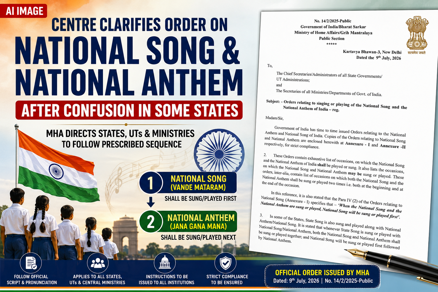 Centre Clarifies Order on National Song & National Anthem After Confusion in Some States Over Sequence With State Songs