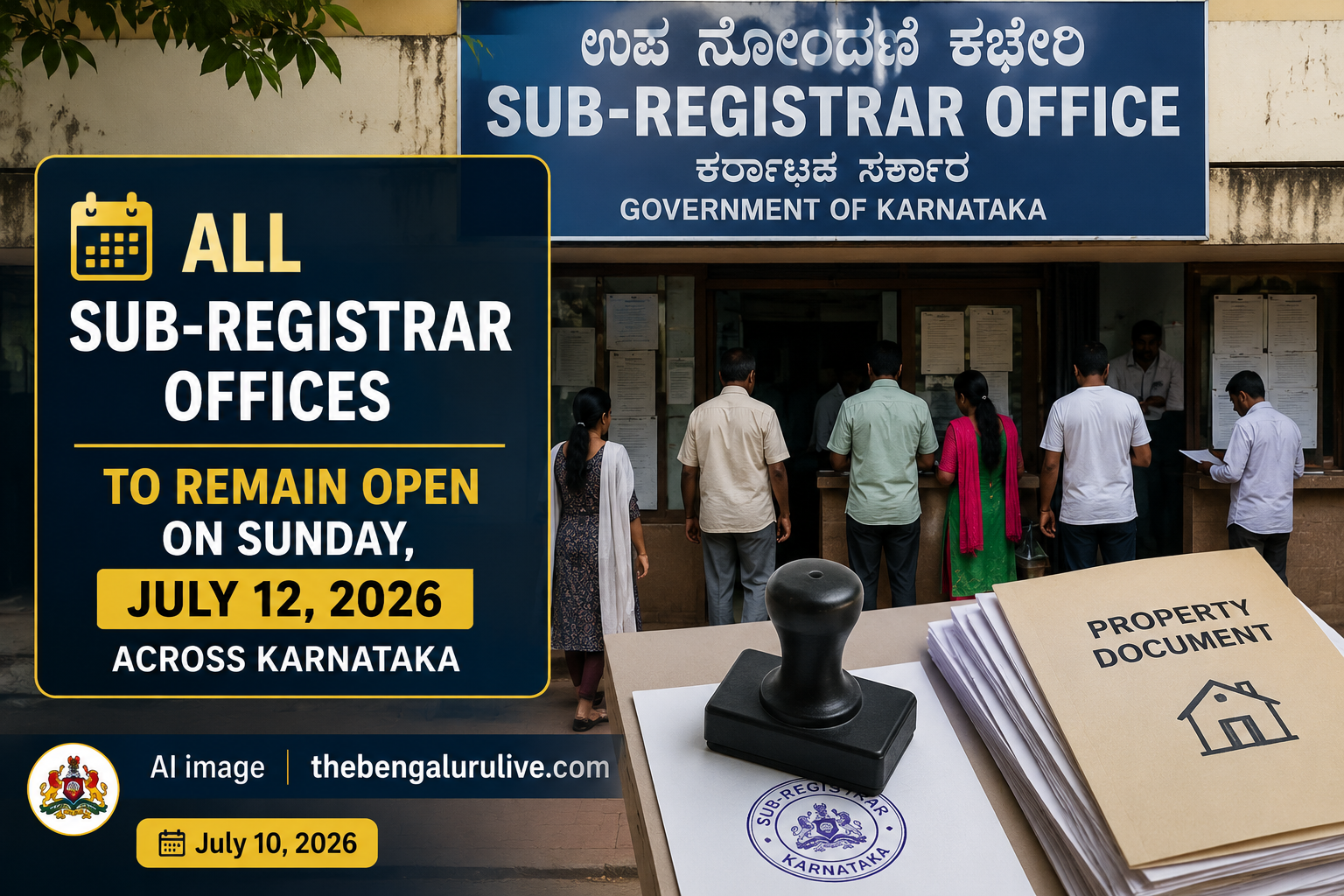 All Sub-Registrar Offices Across Karnataka to Remain Open on Sunday, July 12 Despite Public Holiday