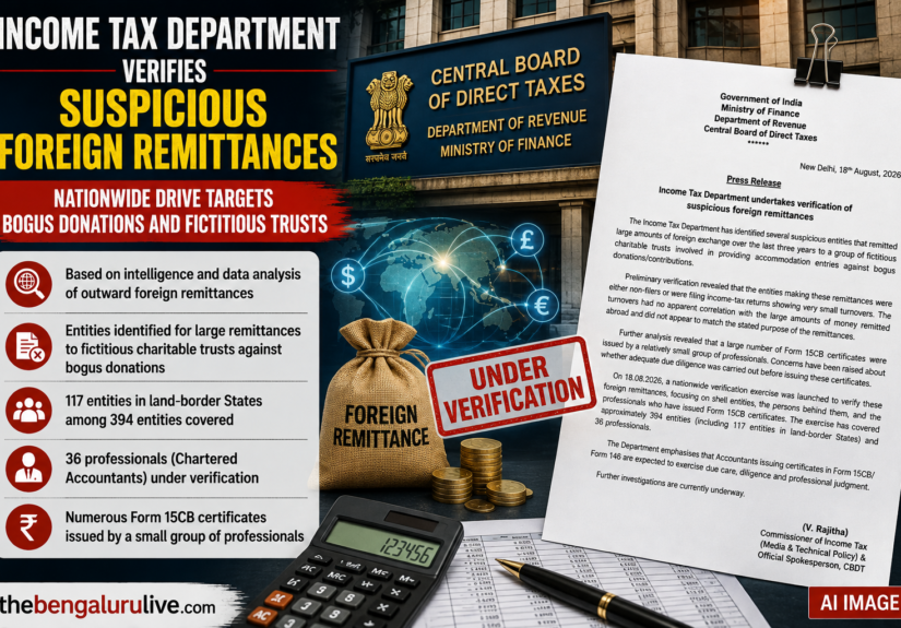 Income Tax Department Launches Nationwide Verification of Suspicious Foreign Remittances; 394 Entities, 36 Professionals Covered