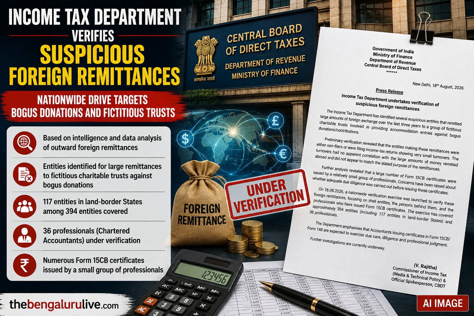 Income Tax Department Launches Nationwide Verification of Suspicious Foreign Remittances; 394 Entities, 36 Professionals Covered