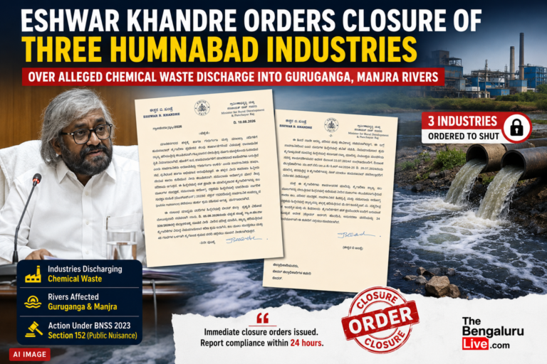 Eshwar Khandre Orders Closure of Three Humnabad Industries Over Alleged Chemical Waste Discharge Into Guruganga, Manjra Rivers