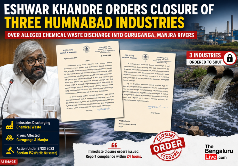 Eshwar Khandre Orders Closure of Three Humnabad Industries Over Alleged Chemical Waste Discharge Into Guruganga, Manjra Rivers