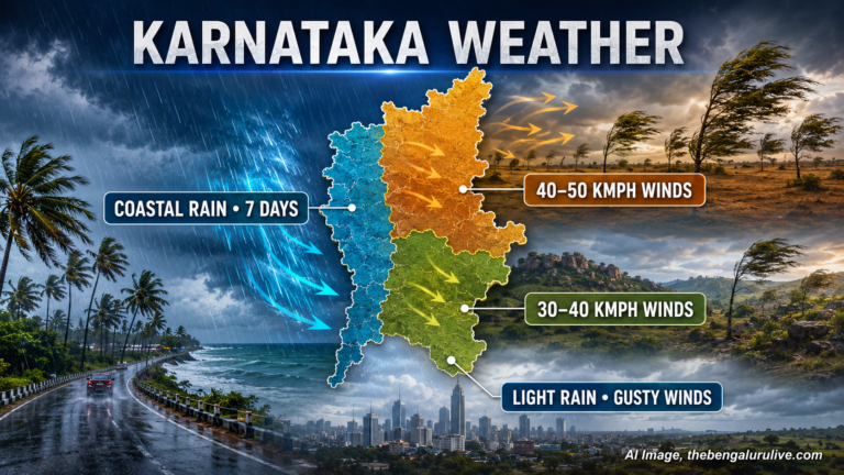 Karnataka Forecast: Week-Long Coastal Rain, 40–50 kmph Winds in North Interior Districts