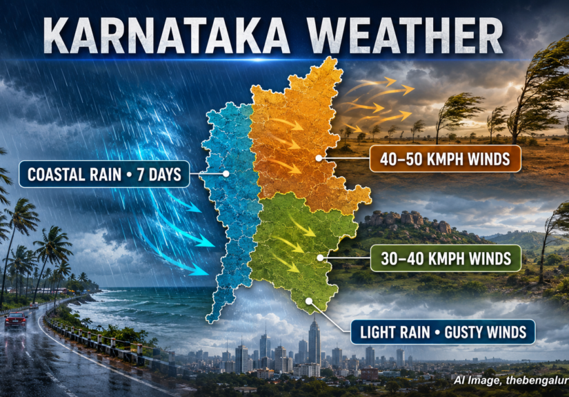 Karnataka Forecast: Week-Long Coastal Rain, 40–50 kmph Winds in North Interior Districts