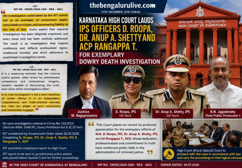Karnataka High Court Lauds IPS Officers D. Roopa, Dr. Anup A. Shetty and ACP Rangappa T. for Exemplary Dowry Death Investigation