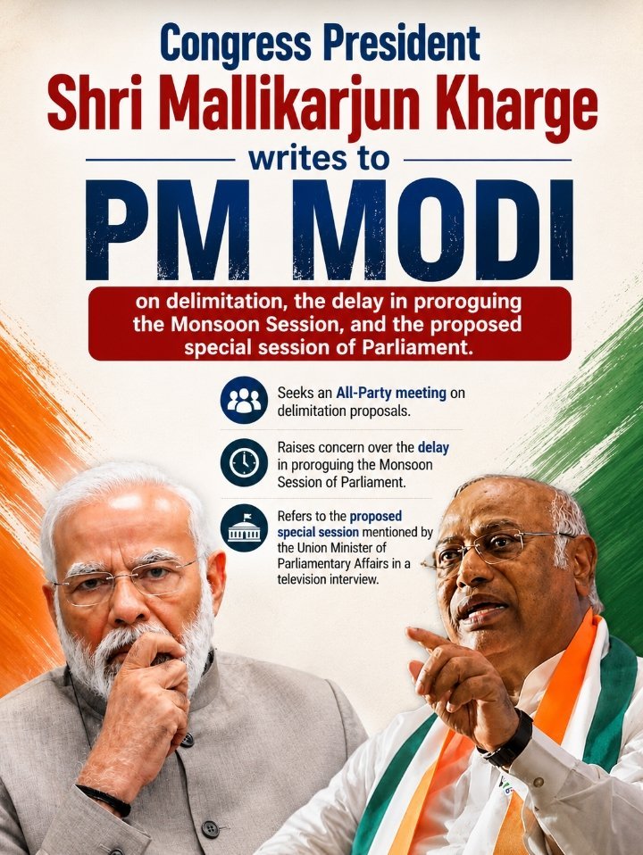 Kharge Flags Delimitation, Possible Special Parliament Session in Letter to PM Modi