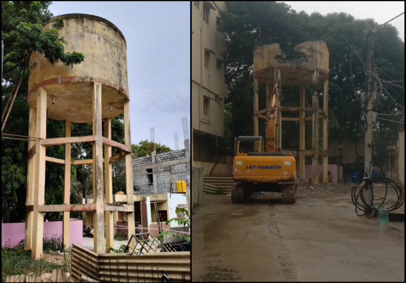 Bengaluru East City Corporation Removes 40-Year-Old Dilapidated Water Tank in Hoodi, Citing Risk to Over 50 Families