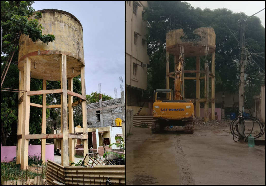 Bengaluru East City Corporation Removes 40-Year-Old Dilapidated Water Tank in Hoodi, Citing Risk to Over 50 Families