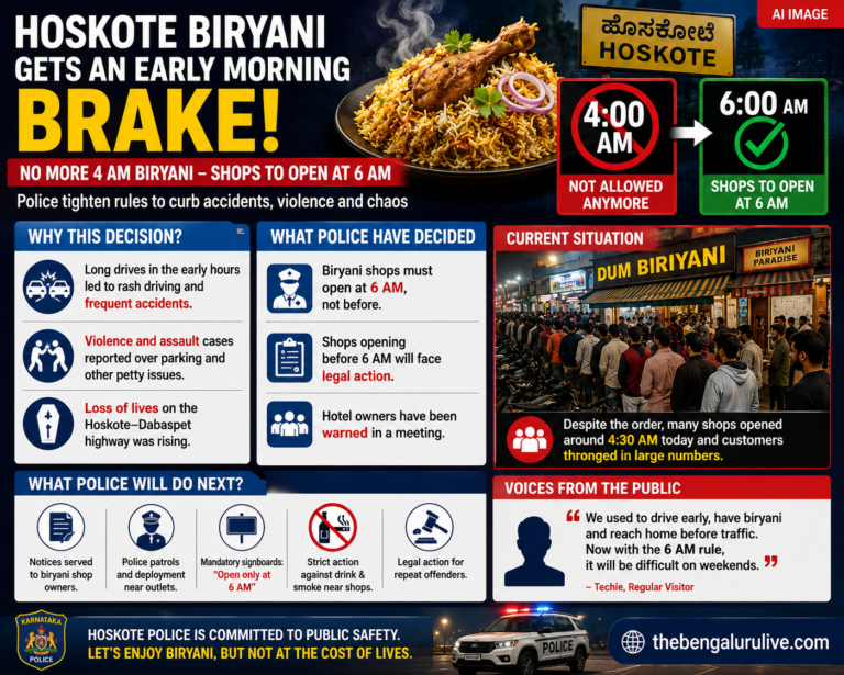 Hoskote Police Move to Stop 4 AM Biryani Service, Direct Hotels to Open at 6 AM