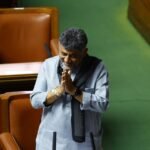 D K Shivakumar with folded hands in the Karnataka Legislative Assembly