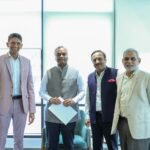 Priyank Kharge with Venkatesh Prasad and cricket association representatives