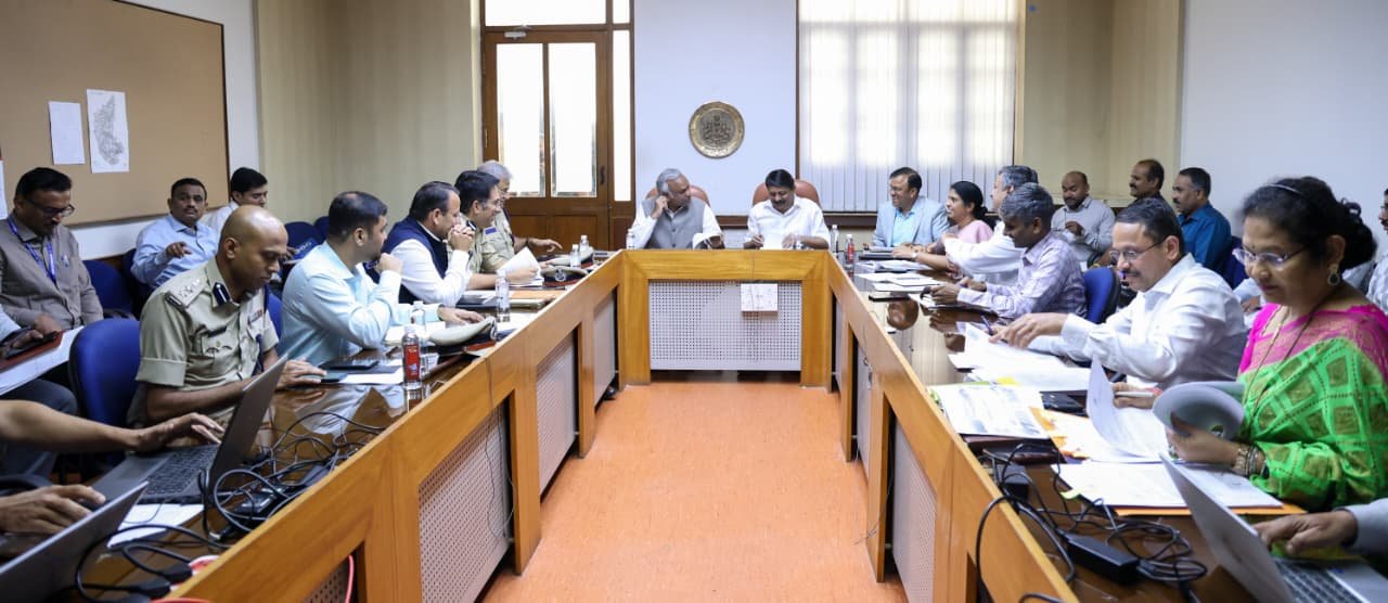 Ministers and officials at the joint Home and Transport departments review meeting in Bengaluru