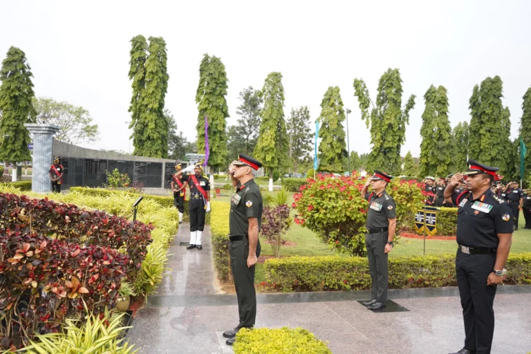 Army personnel salute at the Animal Transport Memorial at ASC Centre & College, Bengaluru.