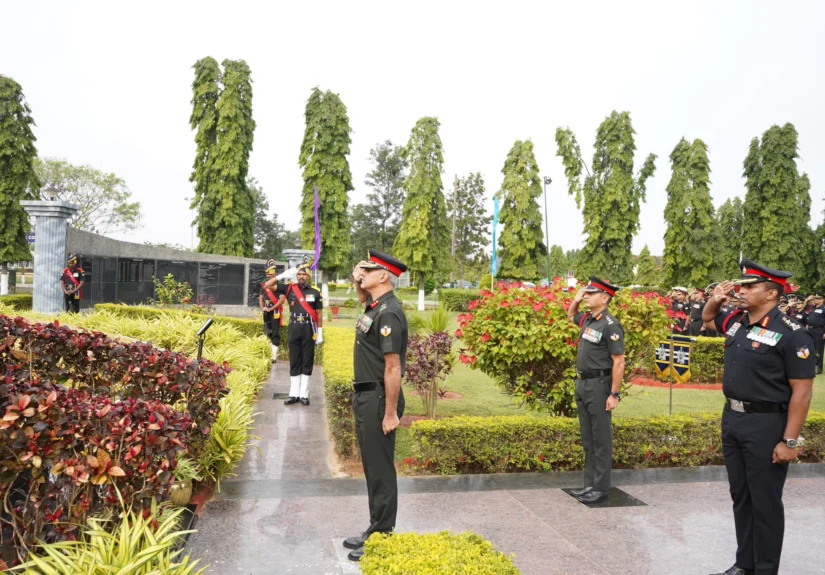 Army personnel salute at the Animal Transport Memorial at ASC Centre & College, Bengaluru.