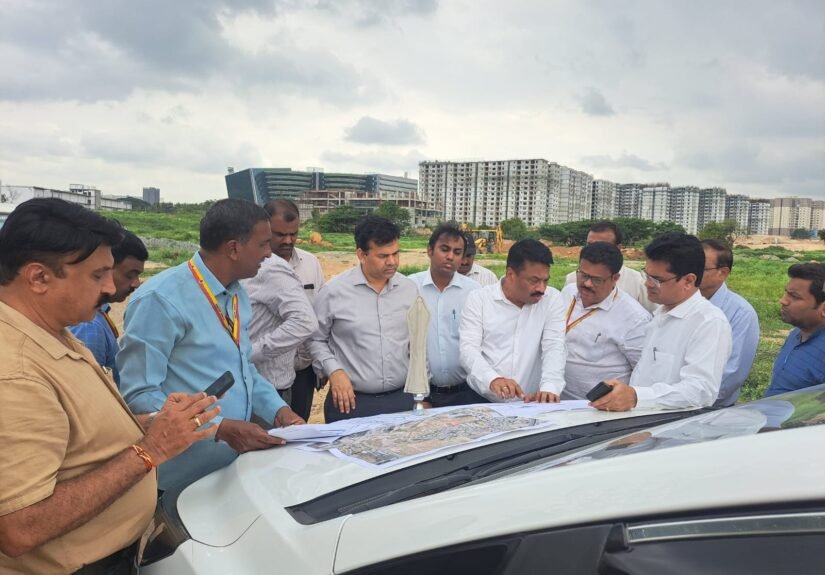 Bengaluru Urban district officials examine land records during the Kadagrahara government land recovery operation