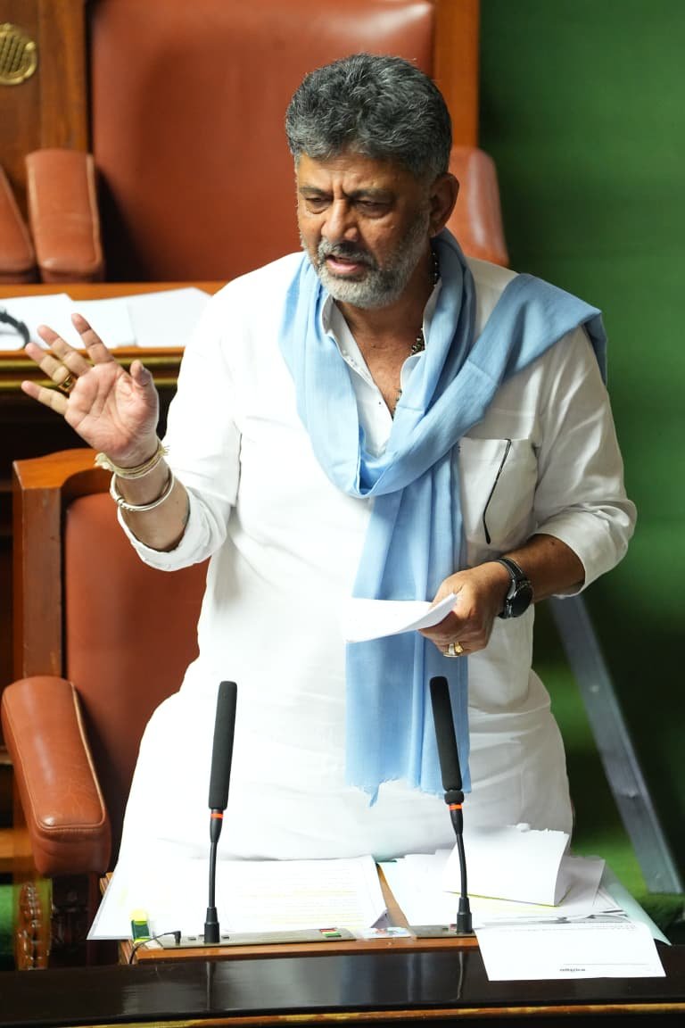 DK Shivakumar speaking during the Karnataka legislature debate on drought and farm loan relief