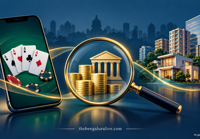 AI-generated illustration of online playing cards, bank deposits and property assets under investigation.