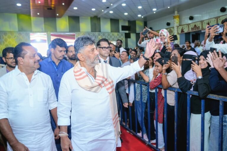D K Shivakumar greets visitors at Karnataka Parva 2026 in Bengaluru