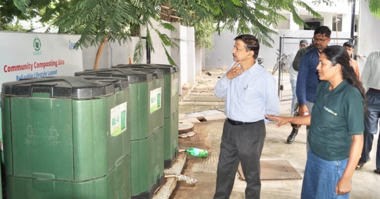 K N Ramesh inspects community composting units at Reliable Lifestyle Layout in Kasavanahalli