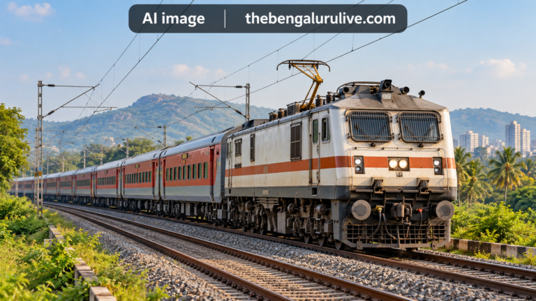 AI-generated representational illustration of an Indian passenger train for the Mumbai–Bengaluru festival special service