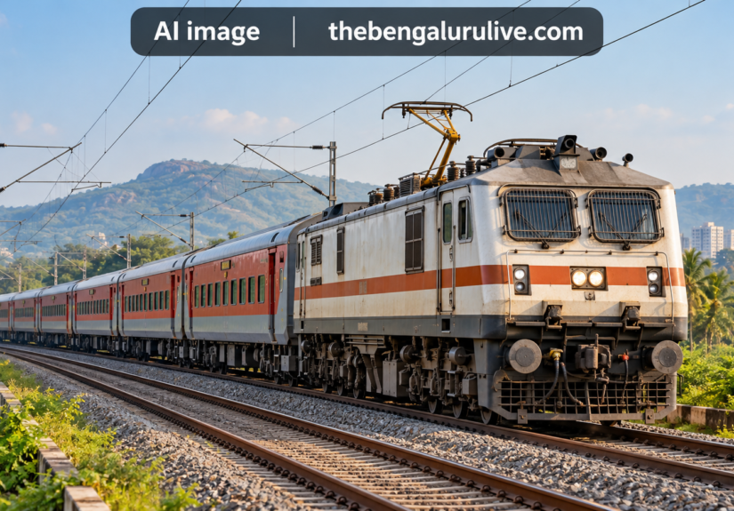 AI-generated representational illustration of an Indian passenger train for the Mumbai–Bengaluru festival special service