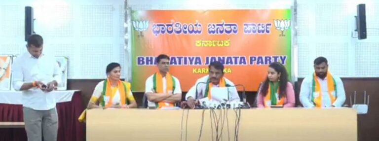 Anil Benake speaking at a BJP media briefing in Bengaluru