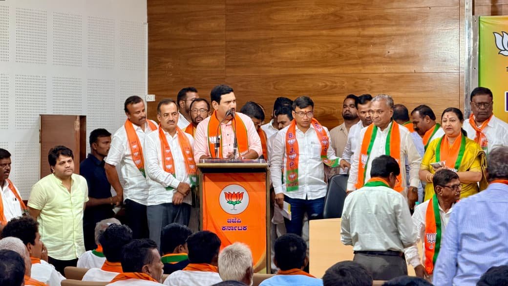 B.Y. Vijayendra speaking at the BJP joining programme in Bengaluru