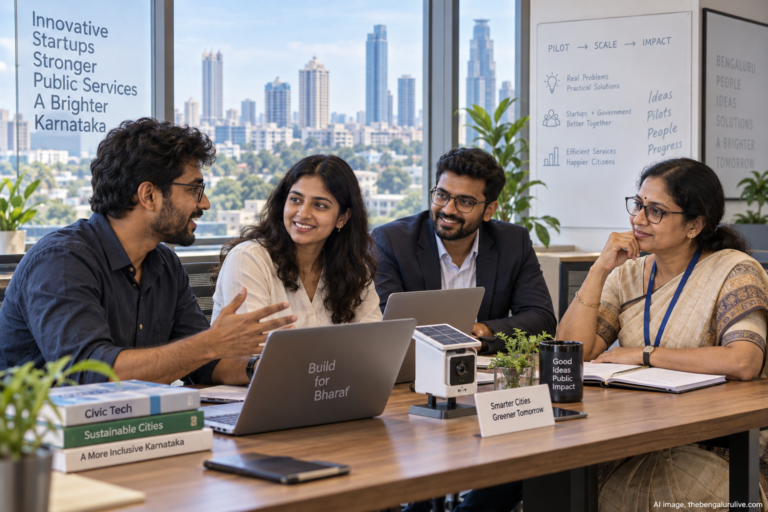 AI representational image of startup founders discussing a technology pilot with a public-sector professional