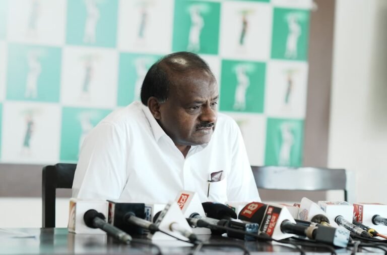 H.D. Kumaraswamy speaking to reporters at J.P. Bhavan in Bengaluru on October 13, 2026