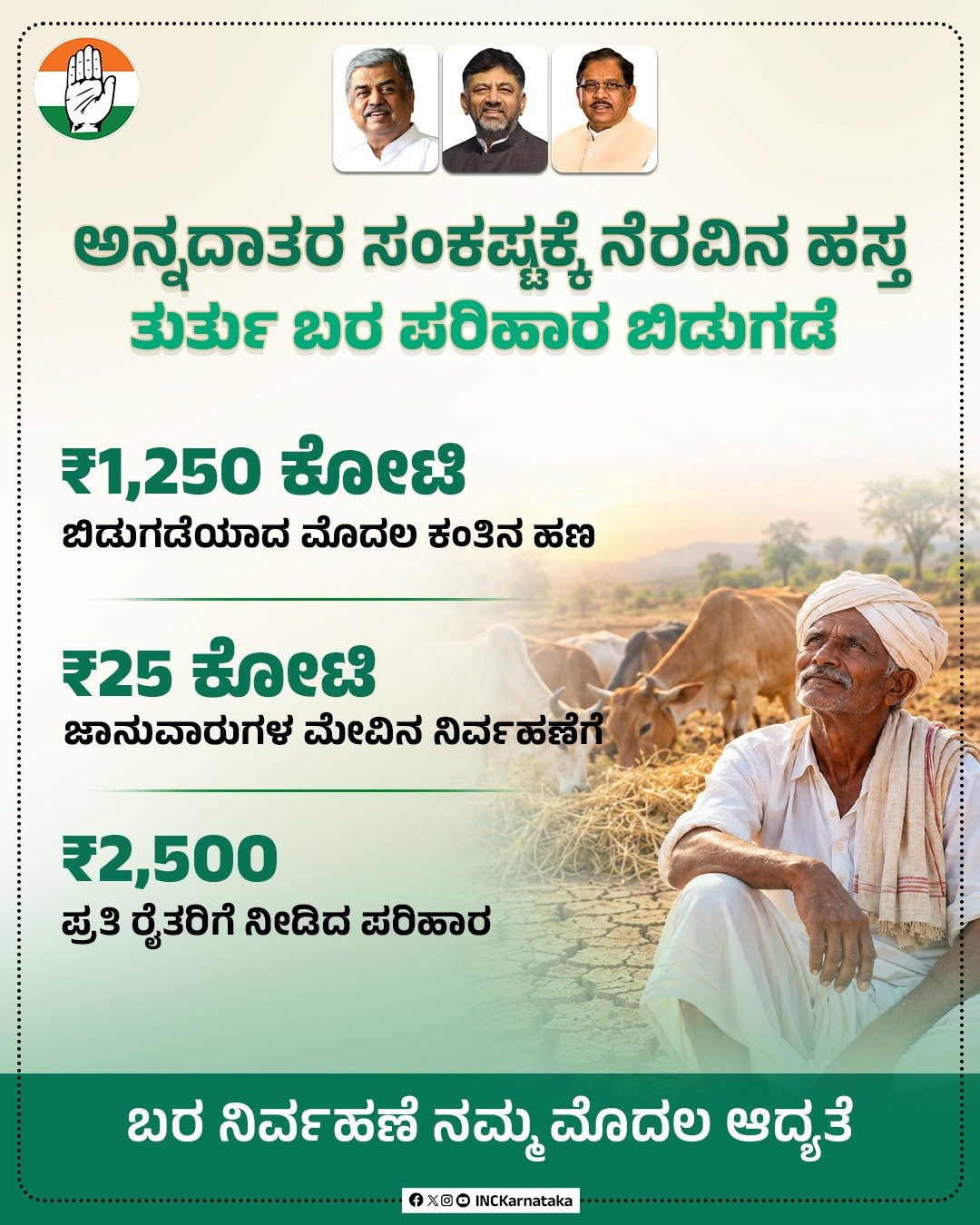 Karnataka Congress graphic announcing drought relief amounts